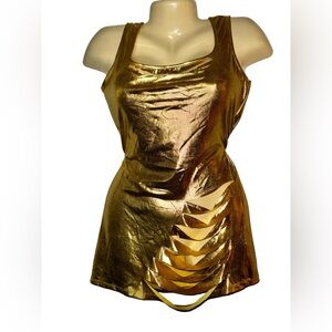 Costume Metallic Gold Cutout Tank Mini Dress for